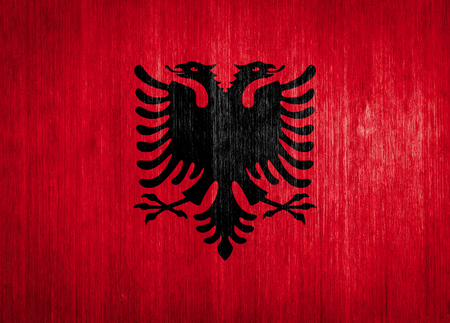 Albania Flag on wood backgroundの写真素材