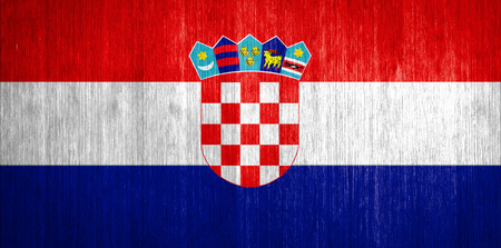 Croatia Flag on wood backgroundの写真素材