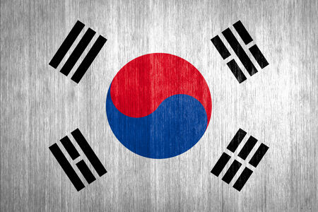 South Korea Flag on wood backgroundの写真素材