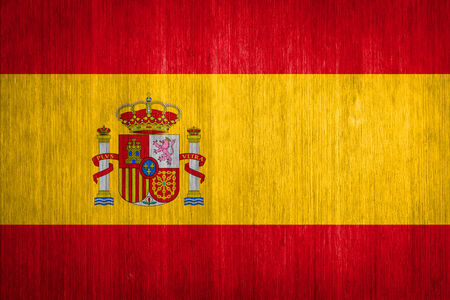 Spain Flag on wood backgroundの写真素材