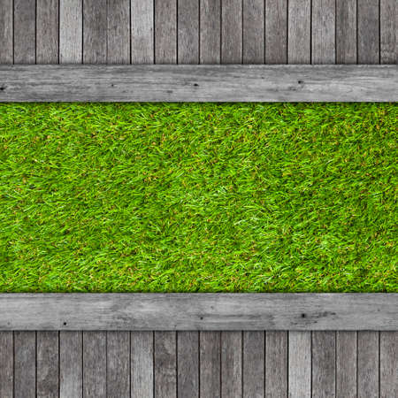 Wooden floor texture on artificial grass backgroundの写真素材
