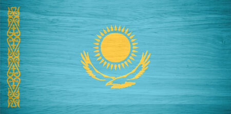 Kazakhstan flag on wood textureの写真素材