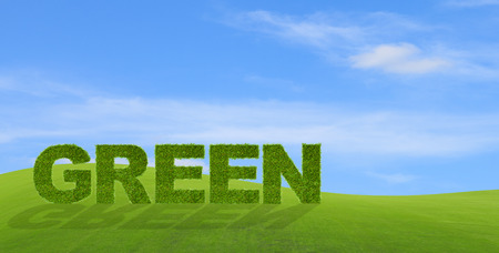 Wording GREEN made from grass on green field backgroundの写真素材