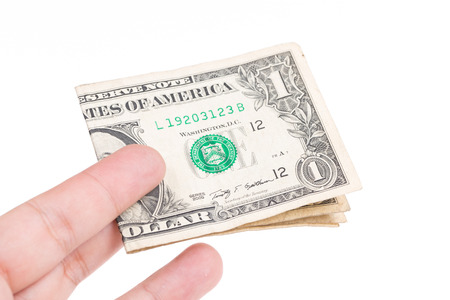 Money with hand isolated on white background