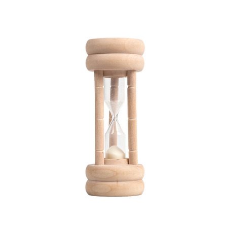 wooden sand clock isolated on the white backgroundの写真素材