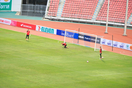 BANGKOK, THAILAND - JULY 13, 2015: Goal Keepers in Training Session at Rajamangala National Stadium, Bangkok, Thailand in True Super Trophy Tour 2015 as part of Liverpool Tour 2015のeditorial素材