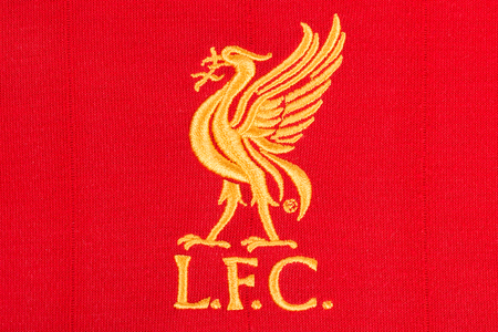 BANGKOK, THAILAND - AUGUST 01, 2015: the logo of liverpool football club on an official jersey on 1 August 2015 in Bangkok Thailand.のeditorial素材