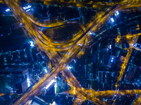 aerial panorama view with expressway at night