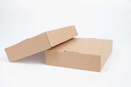 Empty brown cardboard paper box opened isolated on white background