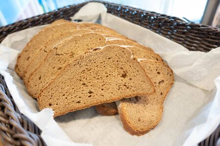 German Sourdough Bread served in basket ready for breakfast