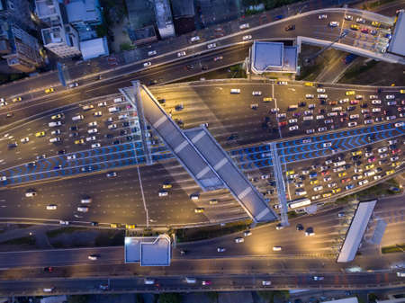 Aerial view of traffic at toll on expressway
