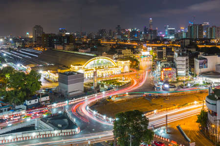 Bangkok, Thailand - May 21, 2017: Hua Lamphong Central Train Station at night time with long exposure shotのeditorial素材
