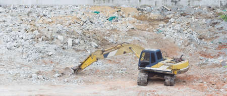 the excavator in construction yard