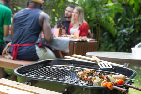 Barbecue food party at house backyardの写真素材