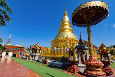Wat Phra That Hariphunchai temple in lamphun province, a popular tourist destination in northern of Thailandの写真素材