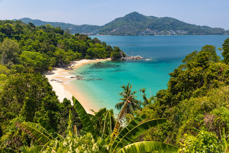 Laem singh beach view in a sunny day from Laem Singh viewpoint, the tourist destination in Phuket, Thailandの写真素材