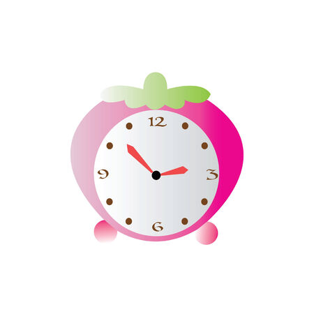 pink old style alarm clock isolated on whiteの写真素材