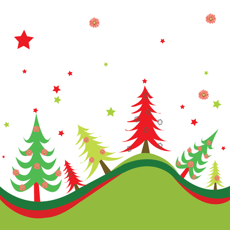 Vintage Christmas card with tree and ornaments, Xmas cardの写真素材