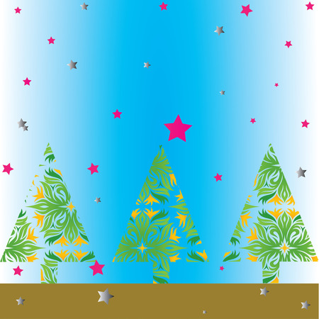 Vintage Christmas card with tree and ornaments, Xmas cardの写真素材