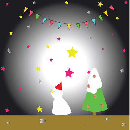 Vintage Christmas card with tree and ornaments, Xmas cardの写真素材