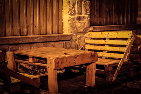 Wooden table and chairの写真素材