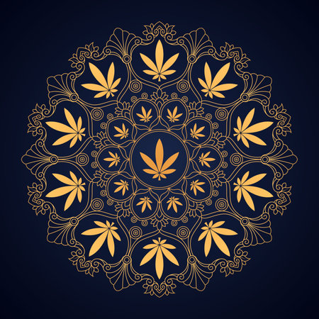 Cannabis marijuana hemp leaf golden mandala vector illustration for t-shirt, print, wallpaperのイラスト素材