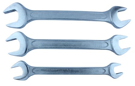 Stainless Steel Wrench close up on white backgroundの写真素材
