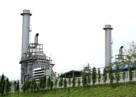     industrial factory with smokestacksの写真素材