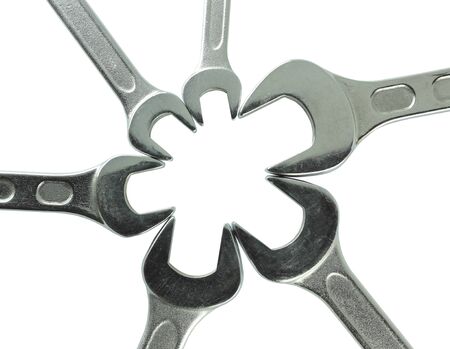 Stainless Steel Wrench close up on white backgroundの写真素材