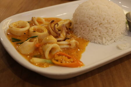 Stir Fried Squid with Salted Egg Yolkの写真素材