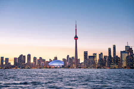 Toronto city skyline at night, Ontario, Canadaのeditorial素材