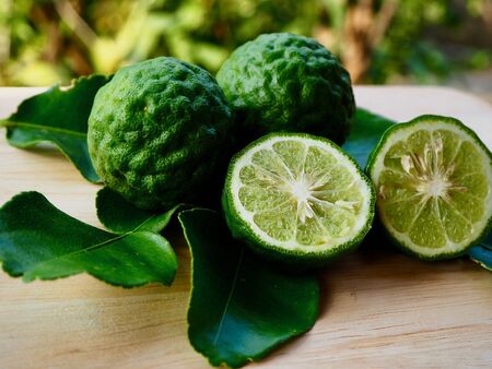 Fresh Bergamot On Wooden,Can be used for cookingの写真素材