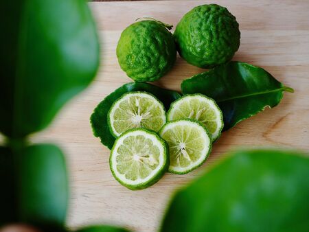 Fresh Bergamot On Wooden,Can be used for cooking