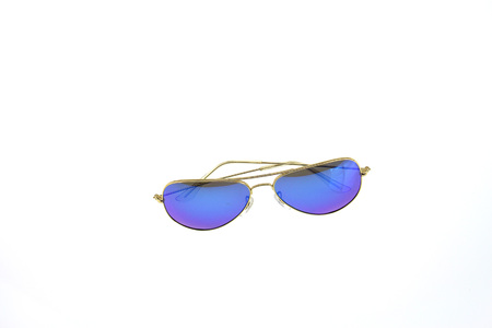Blue Sunglasses on white backgroundの写真素材