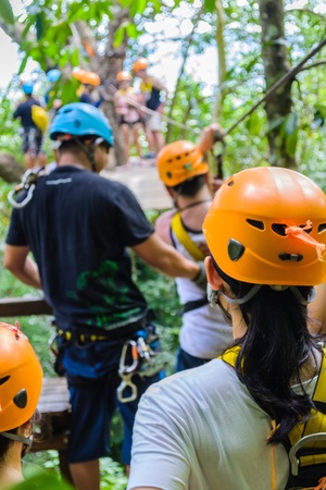 Every one ready to go with flying fox, Phuketの写真素材
