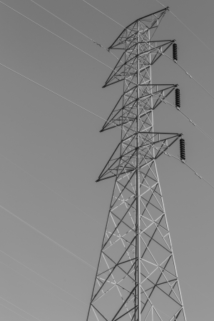 High- voltage tower in black and whiteの写真素材