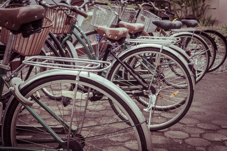 Vintage of many bicycle are in the parkの写真素材