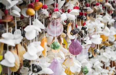 Handicraft from seashell, seashell curtainの写真素材