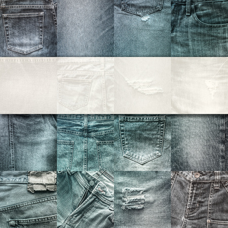Collage set of jeans vintage style background with blank for textの写真素材