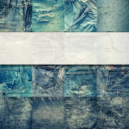 Collage set of jeans vintage style background with blank for textの写真素材