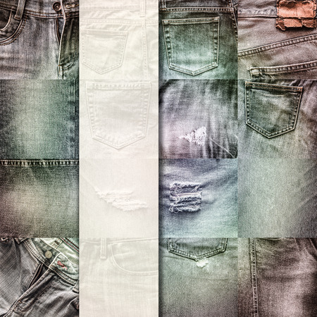 Collage set of jeans vintage style background with blank for textの写真素材