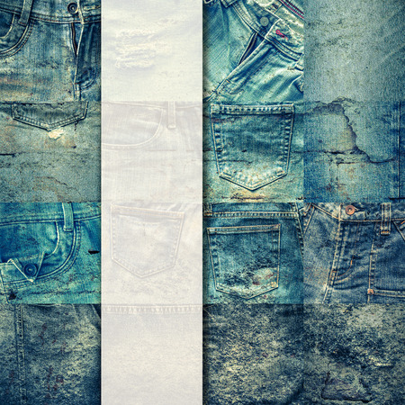 Collage set of jeans vintage style background with blank for textの写真素材