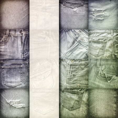Collage set of jeans vintage style background with blank for textの写真素材