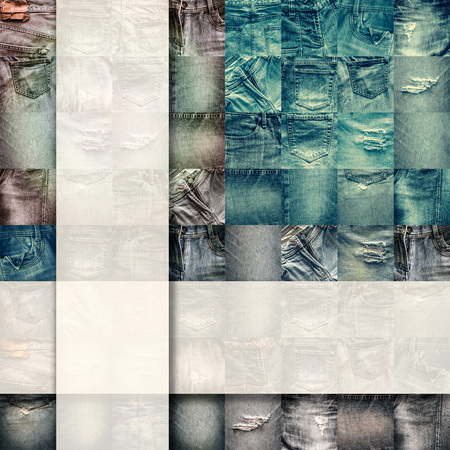 Collage set of jeans vintage style background with blank for textの写真素材