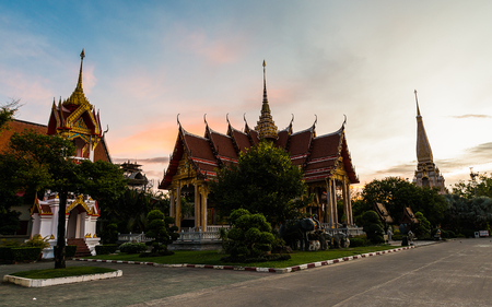 Chalong temple in the morning, Phuket,Thailandの写真素材