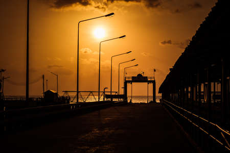 Port of ferry in Koh samui in evening, Thailandの写真素材