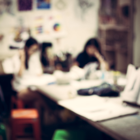 Blurred children in the art room vintage style backgroundの写真素材