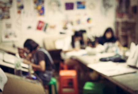 Blurred children in the art room vintage style backgroundの写真素材