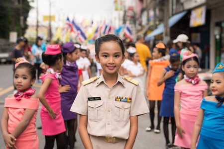 PHUKET, THAILAND - AUG 26 : Parade of fancy schoolchild on August 26, 2016. Opening ceremony of yearly provincial sport competition in phuket, Thailandのeditorial素材