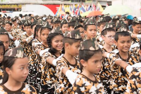 PHUKET, THAILAND - AUG 26 : Parade of fancy schoolchild on August 26, 2016. Opening ceremony of yearly provincial sport competition in phuket, Thailandのeditorial素材